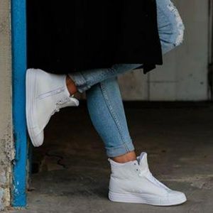 Converse White Leather Mid Top Wedge Sneakers in perfect condition